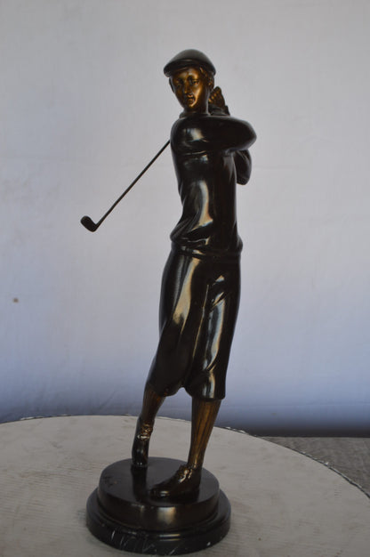 Young Golfer Bronze Statue mounted on a Marble Base -  Size: 8"L x 6"W x 19"H.