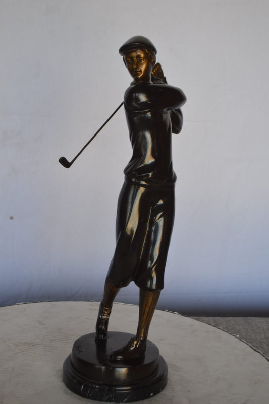 Young Golfer Bronze Statue mounted on a Marble Base -  Size: 8"L x 6"W x 19"H.