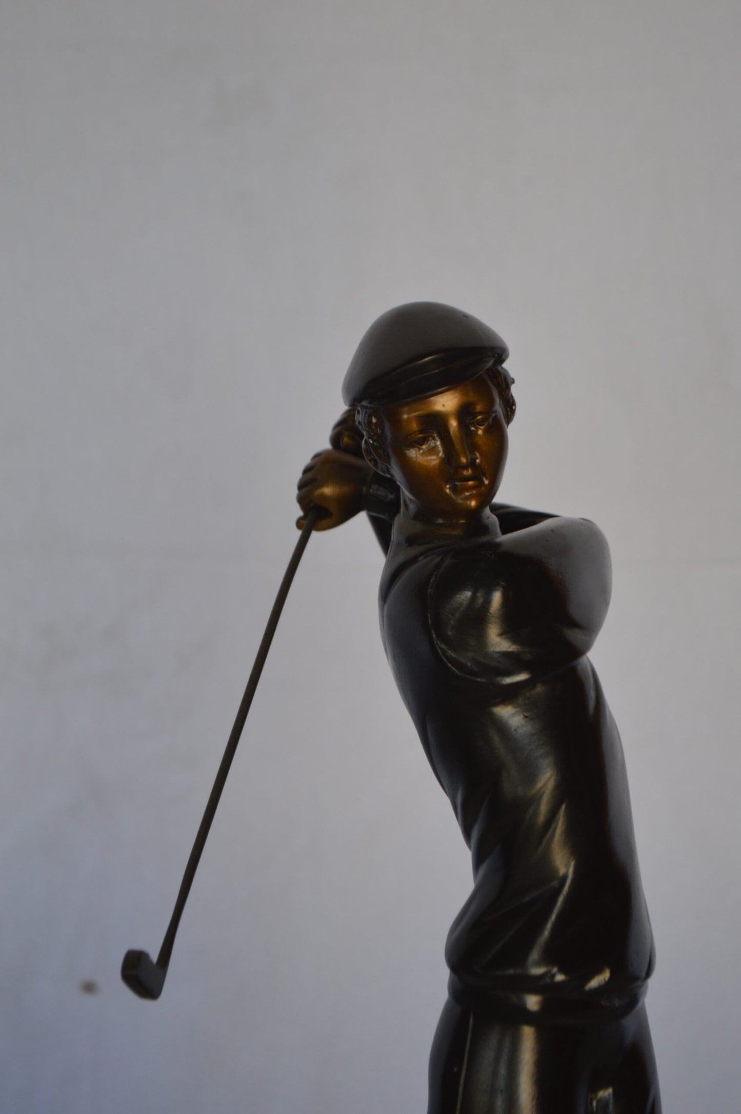 Young Golfer Bronze Statue mounted on a Marble Base -  Size: 8"L x 6"W x 19"H.