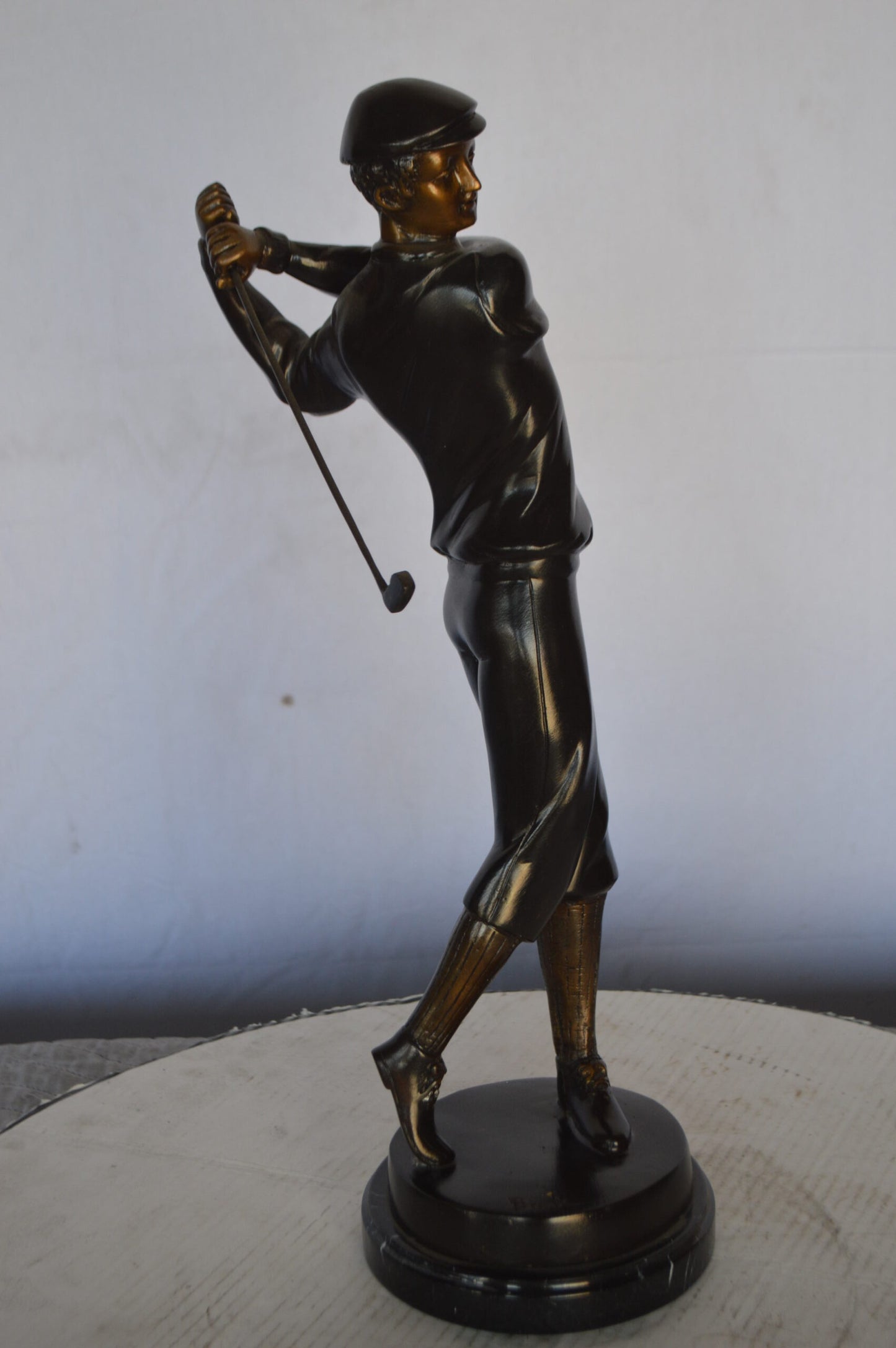 Young Golfer Bronze Statue mounted on a Marble Base -  Size: 8"L x 6"W x 19"H.