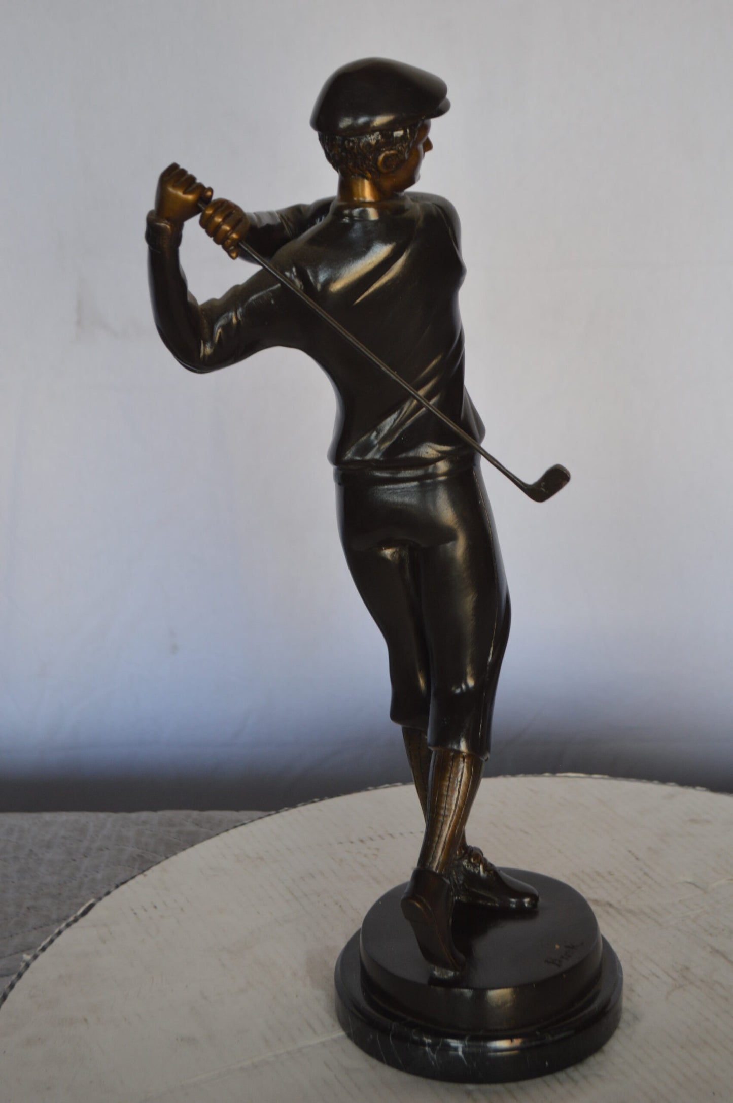 Young Golfer Bronze Statue mounted on a Marble Base -  Size: 8"L x 6"W x 19"H.