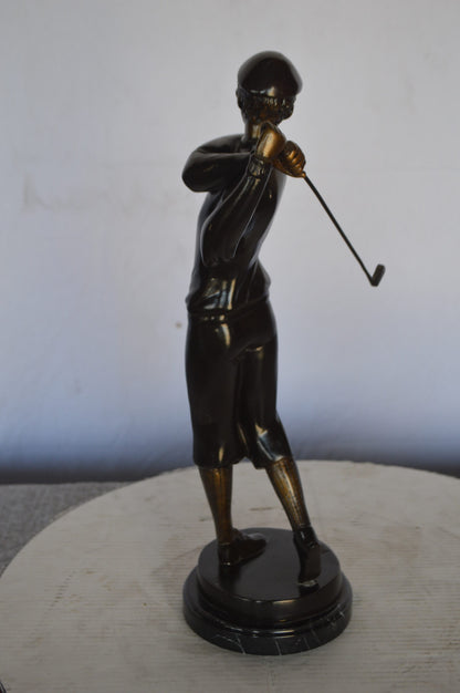 Young Golfer Bronze Statue mounted on a Marble Base -  Size: 8"L x 6"W x 19"H.