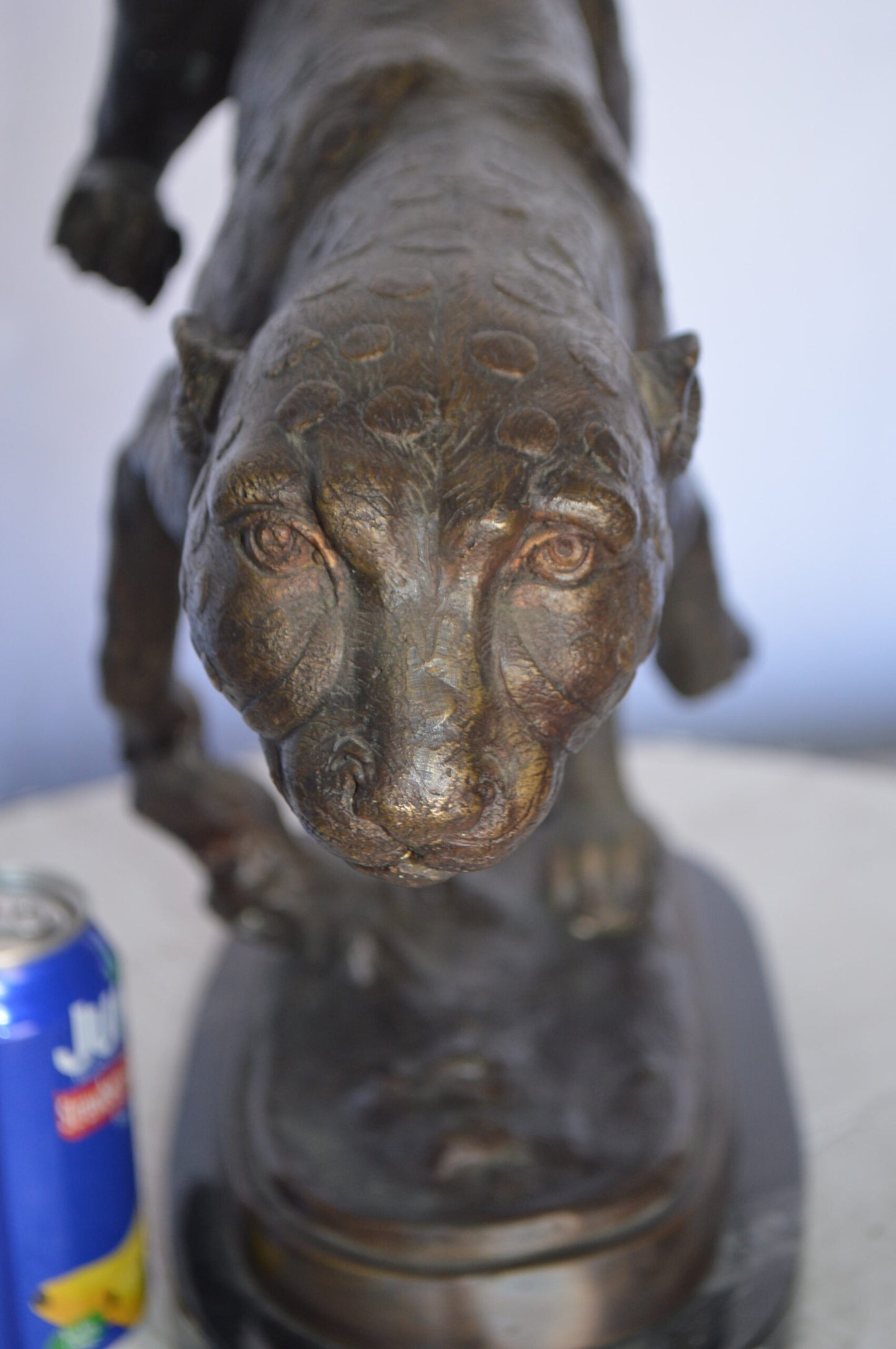 Cheetah Running Bronze Statue on a Marble Base -  Size: 30"L x 9"W x 19"H.