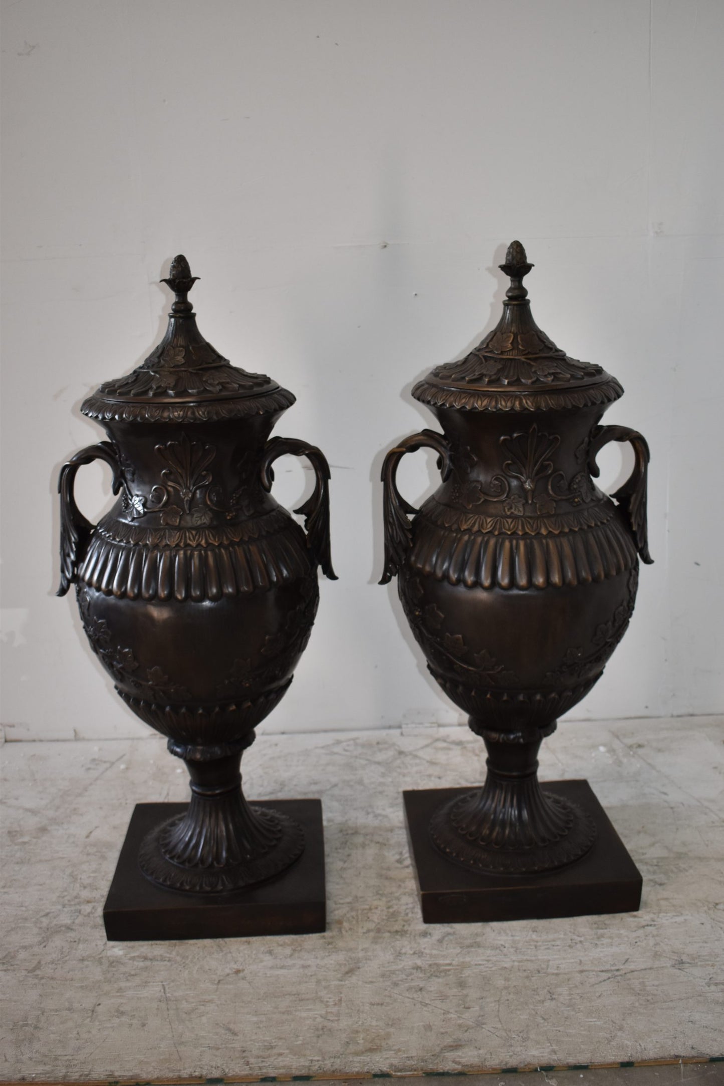 A Pair Of Urns or Vases Made of Pure Bronze Size: 21" x 18" x 47"H
