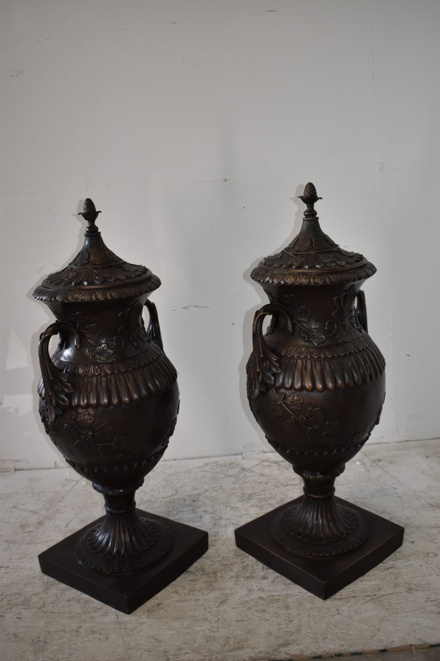 A Pair Of Urns or Vases Made of Pure Bronze Size: 21" x 18" x 47"H