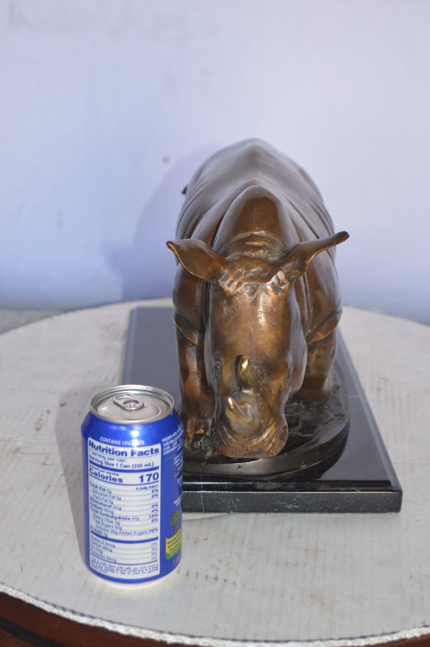 Rhino Bronze Statue Mounted  on a Marble Base -  Size: 21"L x 9"W x 10"H.