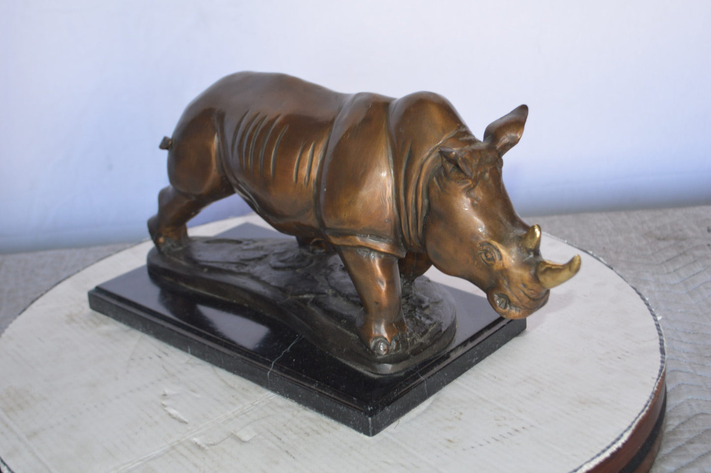 Rhino Bronze Statue Mounted  on a Marble Base -  Size: 21"L x 9"W x 10"H.