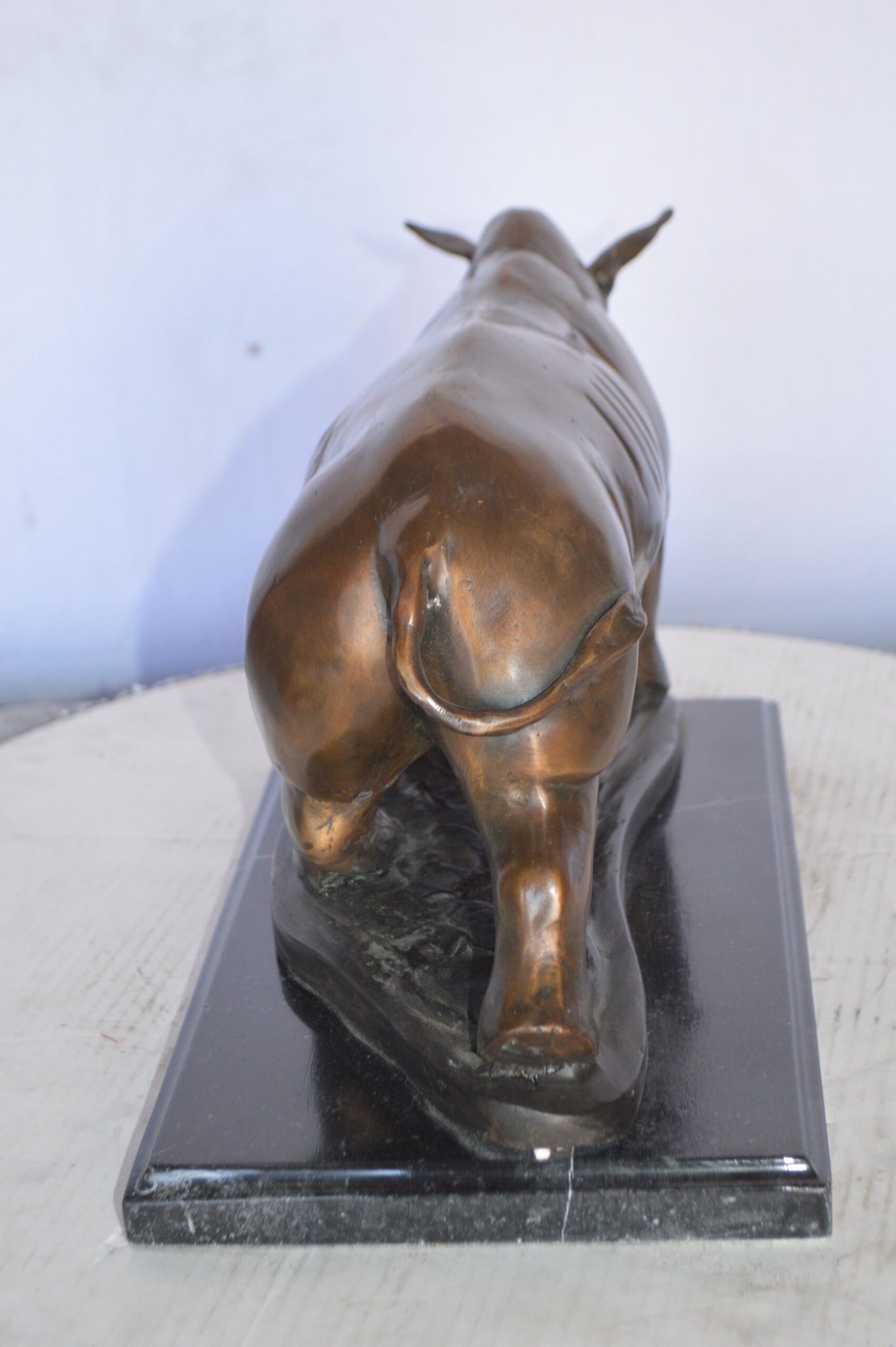 Rhino Bronze Statue Mounted  on a Marble Base -  Size: 21"L x 9"W x 10"H.