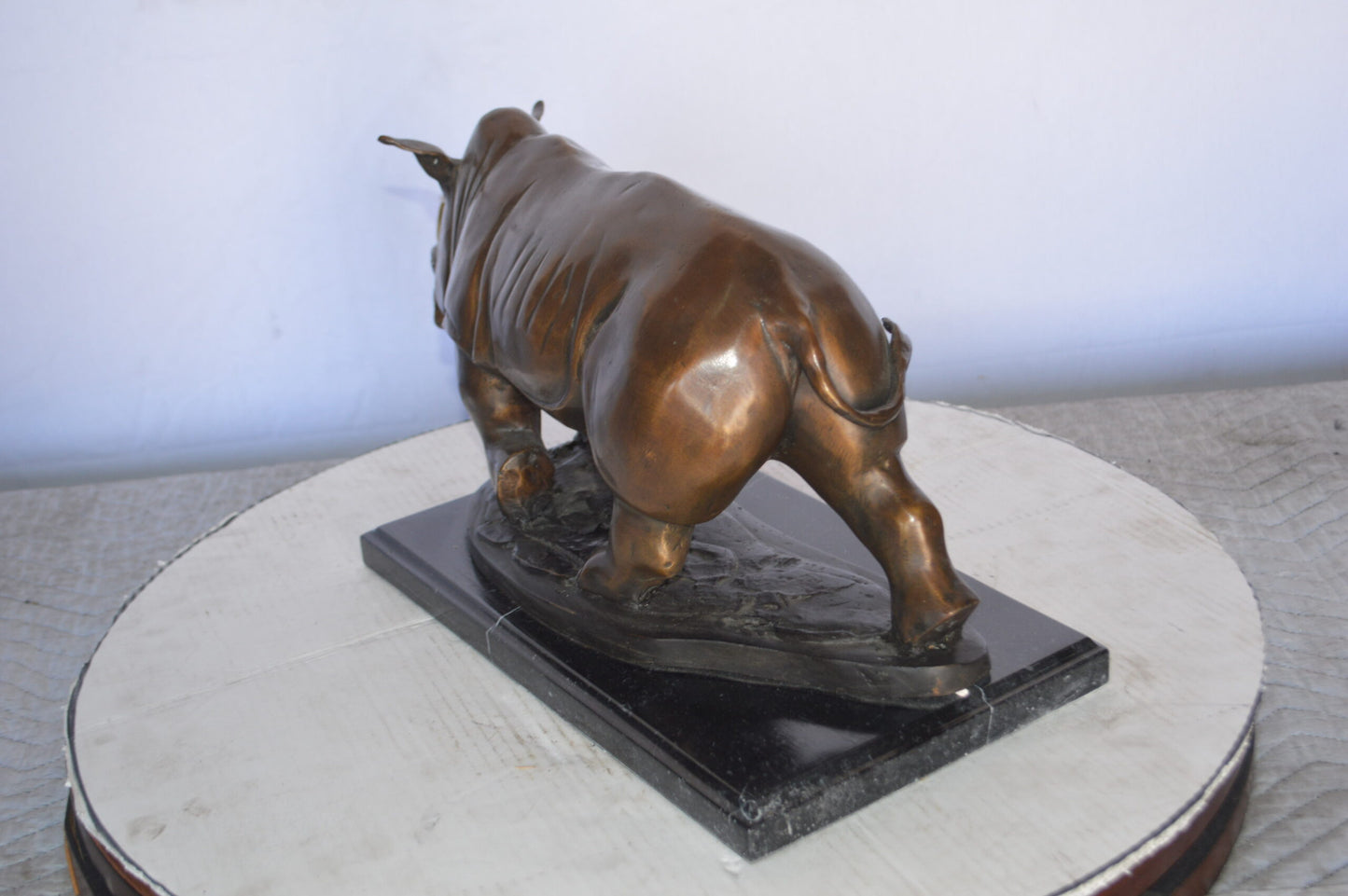 Rhino Bronze Statue Mounted  on a Marble Base -  Size: 21"L x 9"W x 10"H.