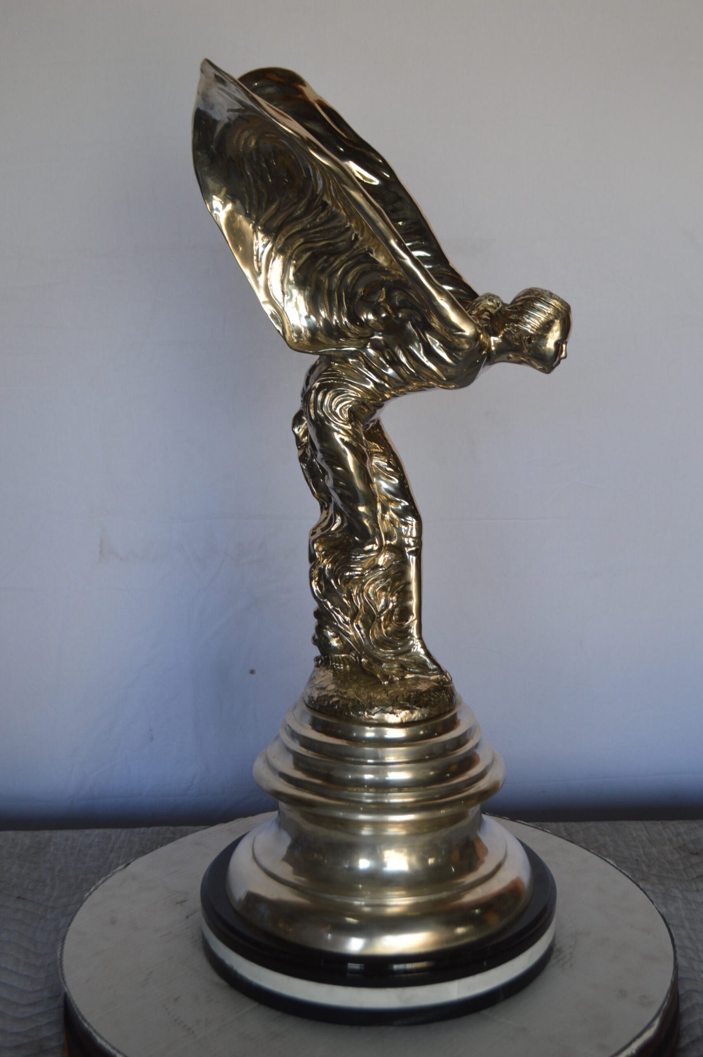 Spirit Of Ecstasy Rolls Royce Silver Bronze Statue -  Size: 14"L x 14"W x 32"H.