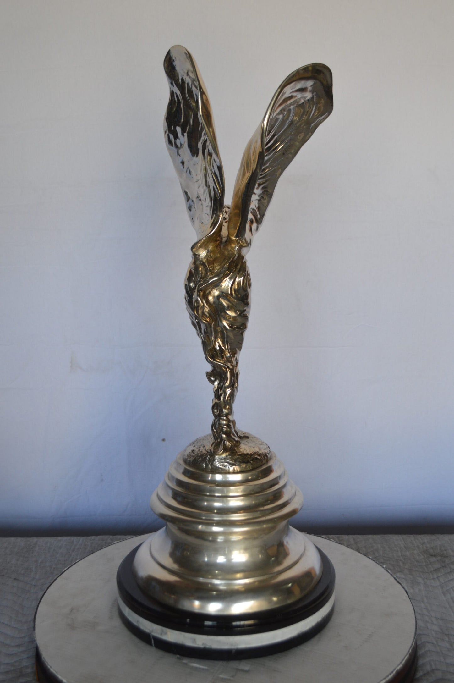 Spirit Of Ecstasy Rolls Royce Silver Bronze Statue -  Size: 14"L x 14"W x 32"H.