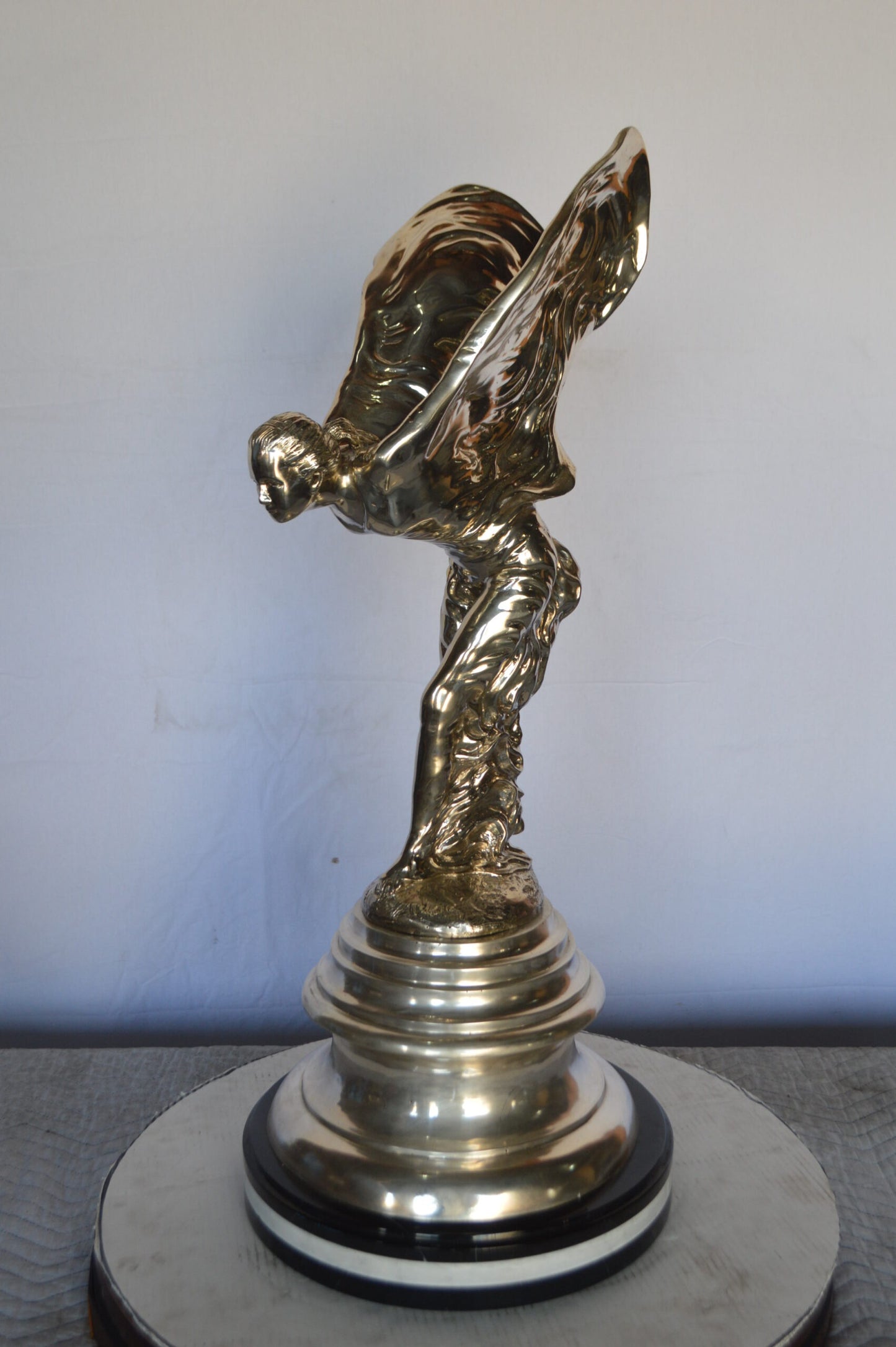 Spirit Of Ecstasy Rolls Royce Silver Bronze Statue -  Size: 14"L x 14"W x 32"H.