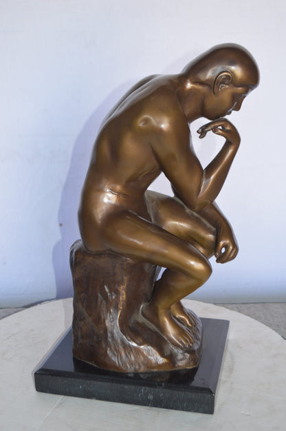 The Thinker by Rodin Bronze Statue Replica -  Size: 10"L x 11"W x 20"H.