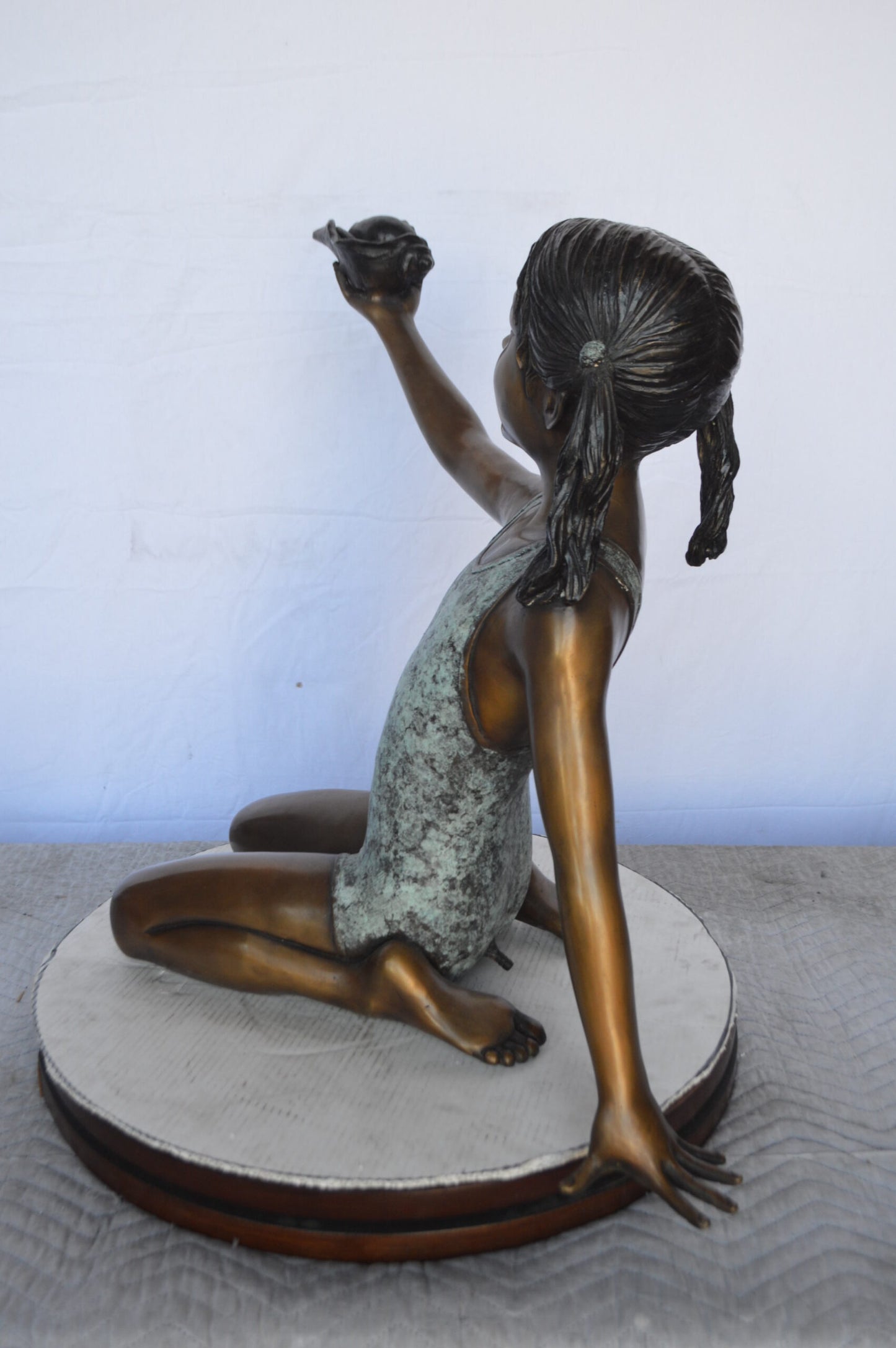 Sitting Girl Holding Shell Bronze Statue Fountain -  Size: 32"L x 22"W x 25"H.