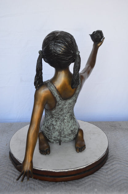 Sitting Girl Holding Shell Bronze Statue Fountain -  Size: 32"L x 22"W x 25"H.