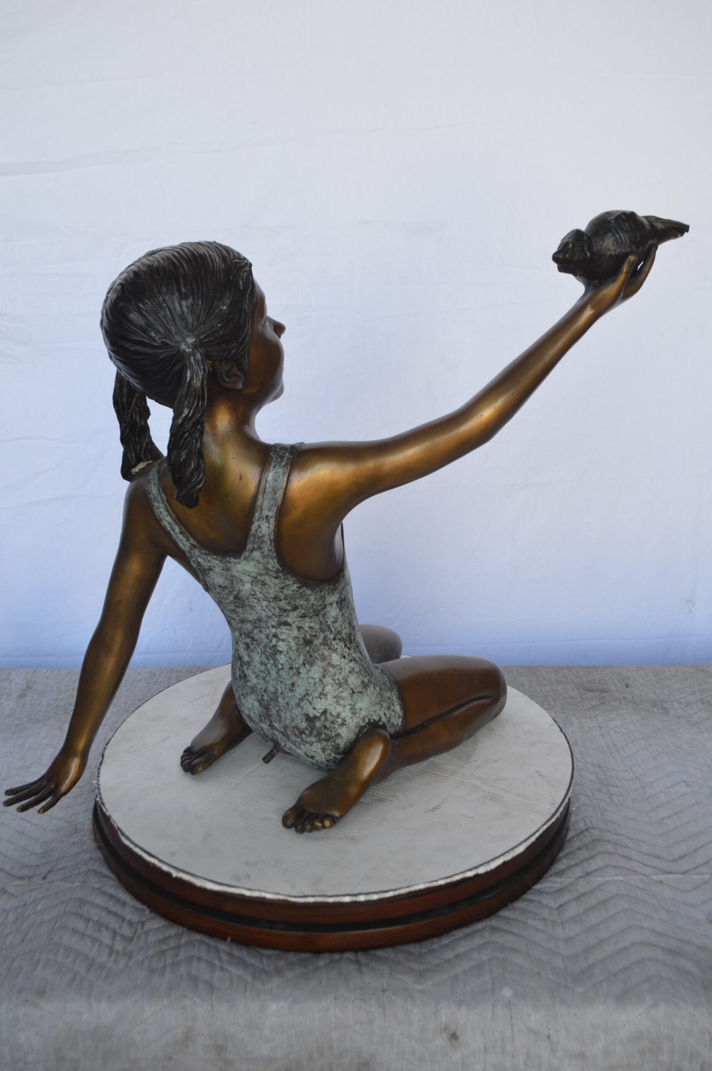 Sitting Girl Holding Shell Bronze Statue Fountain -  Size: 32"L x 22"W x 25"H.