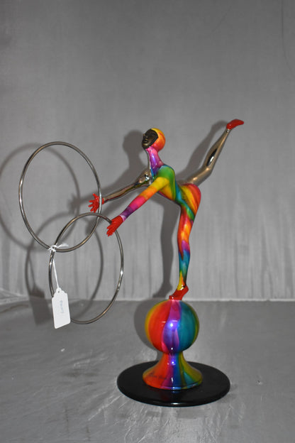 Liliana Mendez Bronze Clown on A Ball Juggling Rings Size: 21" x 8" x 18"H