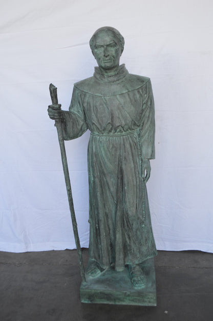 St. Serra Bronze Statue Green Patina -  Size: 22"L x 19"W x 62"H.