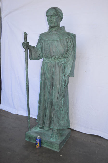 St. Serra Bronze Statue Green Patina -  Size: 22"L x 19"W x 62"H.