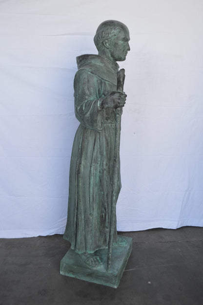 St. Serra Bronze Statue Green Patina -  Size: 22"L x 19"W x 62"H.