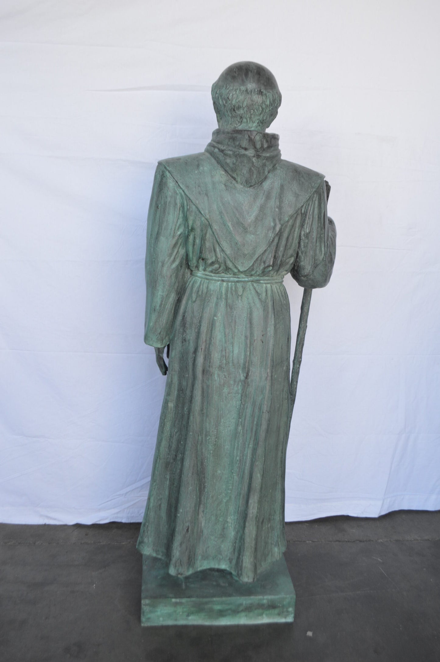 St. Serra Bronze Statue Green Patina -  Size: 22"L x 19"W x 62"H.