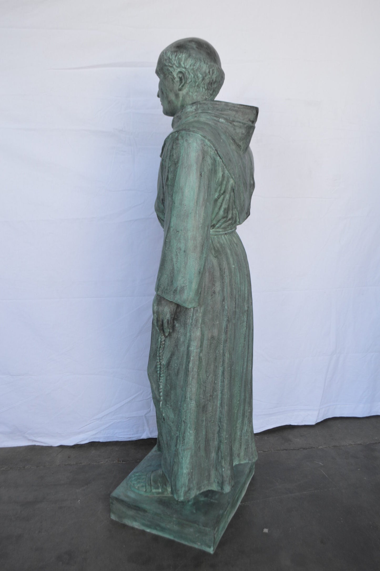 St. Serra Bronze Statue Green Patina -  Size: 22"L x 19"W x 62"H.