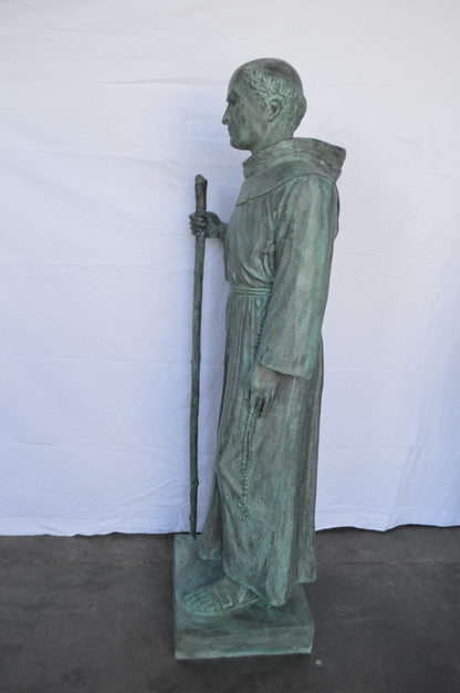 St. Serra Bronze Statue Green Patina -  Size: 22"L x 19"W x 62"H.