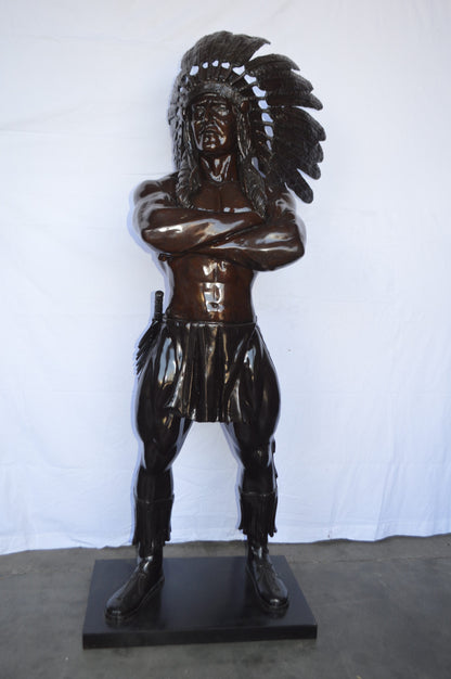 Indian Man Standing Bronze Statue Life Size -  Size: 30"L x 28"W x 79"H.