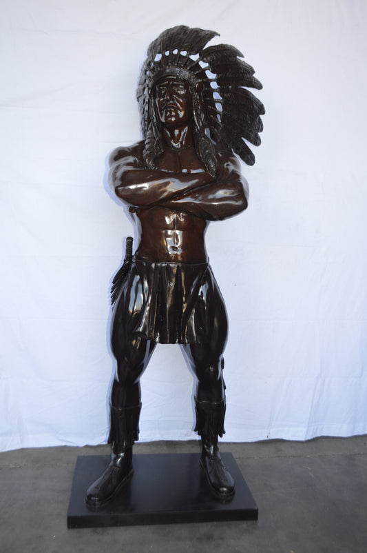 Indian Man Standing Bronze Statue Life Size -  Size: 30"L x 28"W x 79"H.