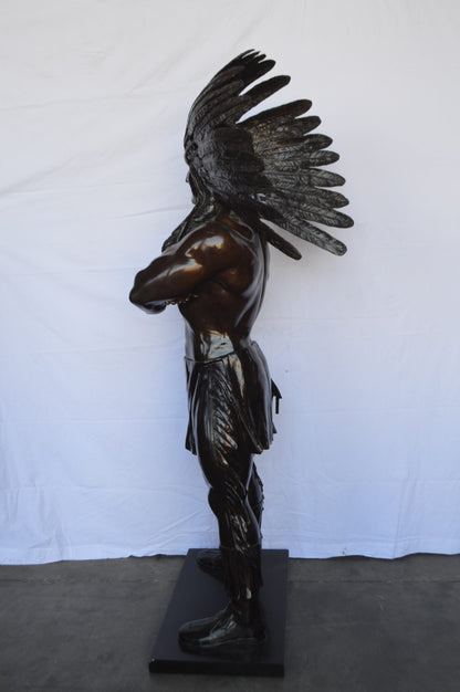 Indian Man Standing Bronze Statue Life Size -  Size: 30"L x 28"W x 79"H.