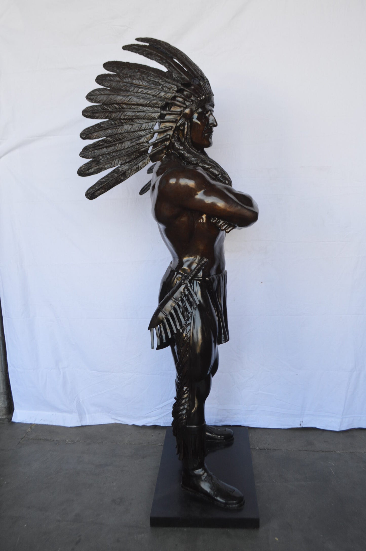Indian Man Standing Bronze Statue Life Size -  Size: 30"L x 28"W x 79"H.