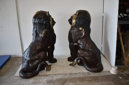 A Pair of Giant Lions with Gold Mane Bronze Statues Size: 36" x 46" x 58"H