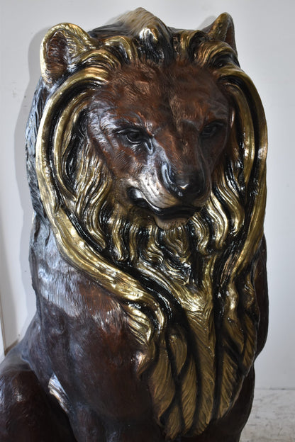 A Pair of Giant Lions with Gold Mane Bronze Statues Size: 36" x 46" x 58"H