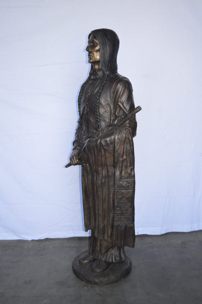 Indian Holding a Pipe Bronze Statue Life Size -  Size: 26"L x 14"W x 68"H.