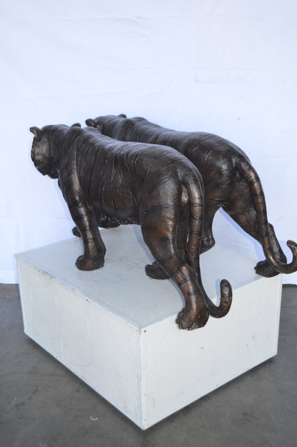 Pair Of Tigers Bronze Statues -  Size: 52"L x 10"W x 21"H.