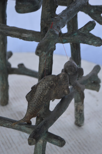 A Boy on a high Chair Fishing Bronze Statue -  Size: 16"L x 14"W x 28"H.