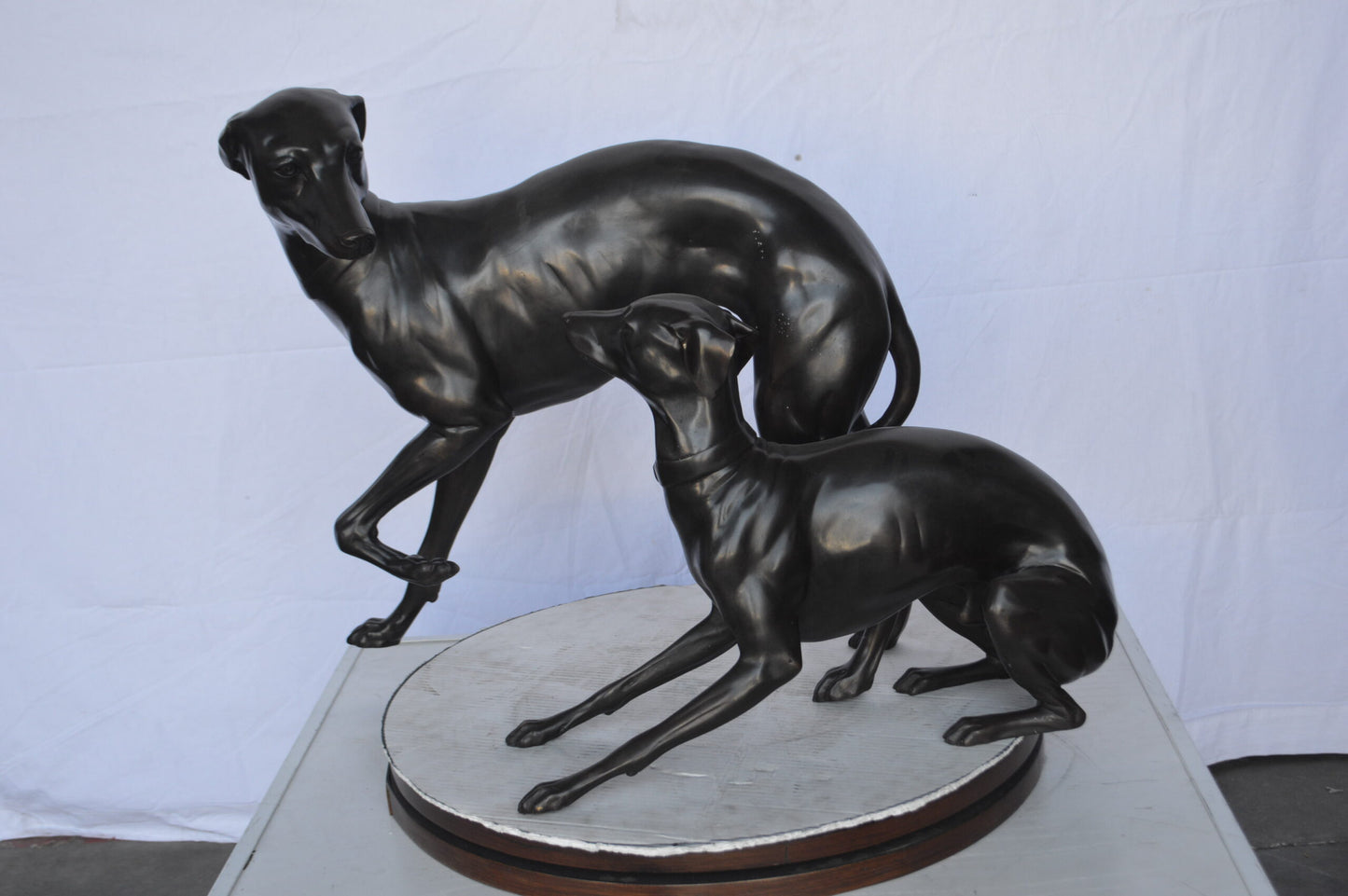 A pair of  Whippet Dogs Bronze Statue -  Size: 32"L x 17"W x 23"H.