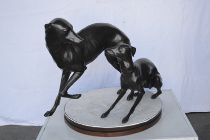 A pair of  Whippet Dogs Bronze Statue -  Size: 32"L x 17"W x 23"H.