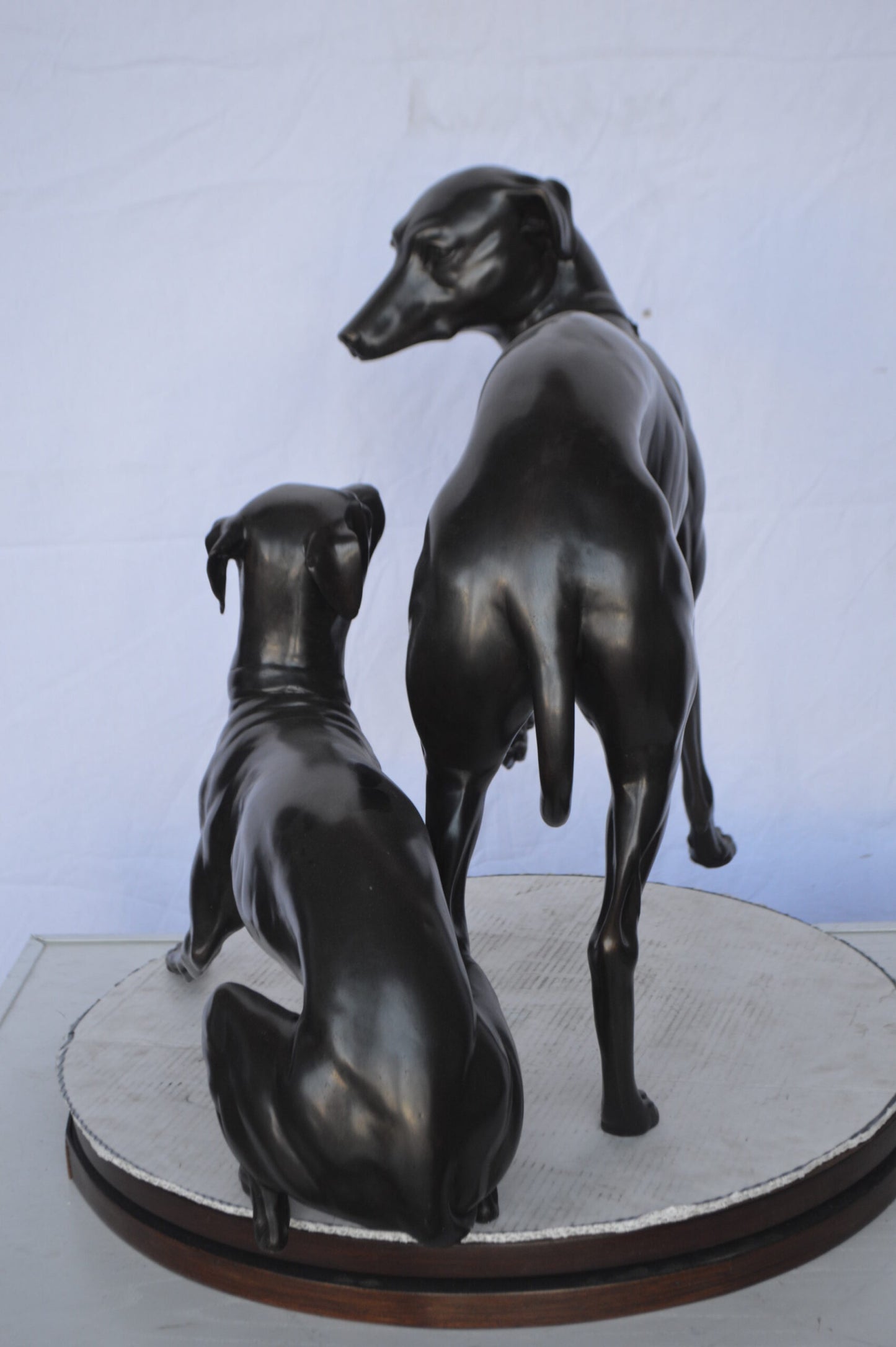 A pair of  Whippet Dogs Bronze Statue -  Size: 32"L x 17"W x 23"H.