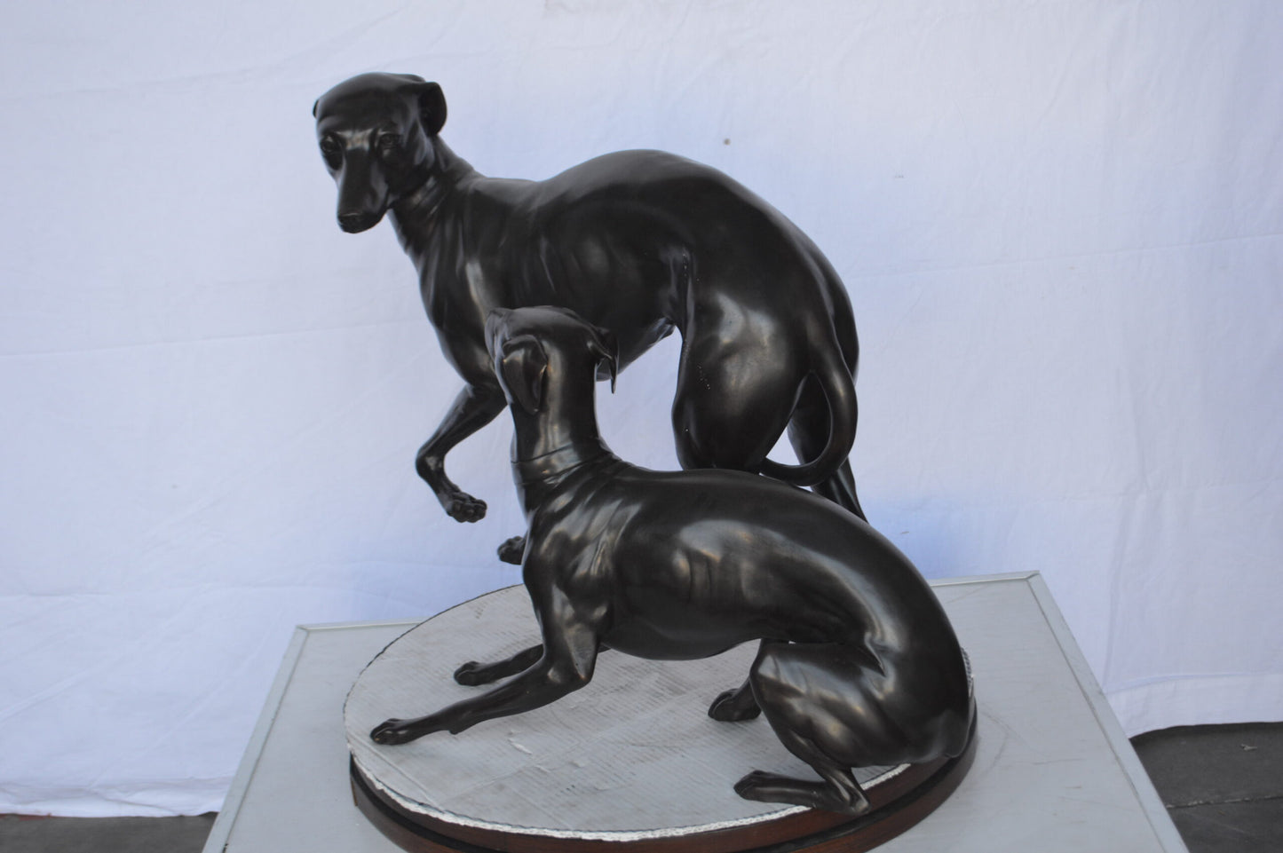 A pair of  Whippet Dogs Bronze Statue -  Size: 32"L x 17"W x 23"H.