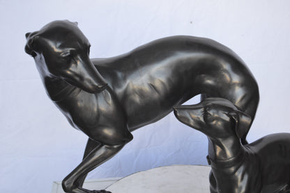 A pair of  Whippet Dogs Bronze Statue -  Size: 32"L x 17"W x 23"H.