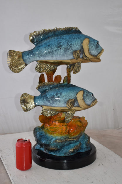 Two Fish Swimming in The Ocean Bronze Statue Size: 18" x 14" x 24"H