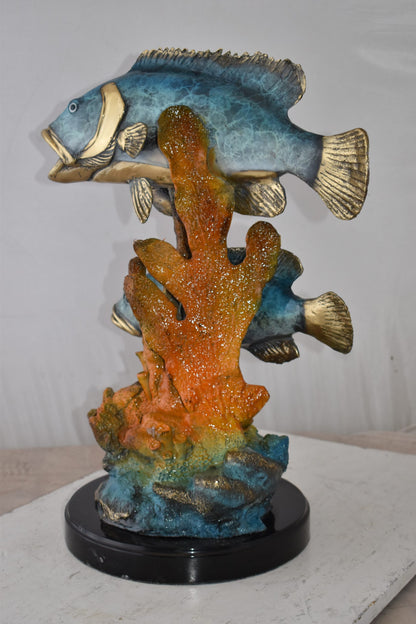 Two Fish Swimming in The Ocean Bronze Statue Size: 18" x 14" x 24"H