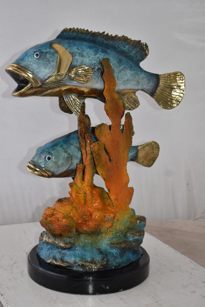 Two Fish Swimming in The Ocean Bronze Statue Size: 18" x 14" x 24"H