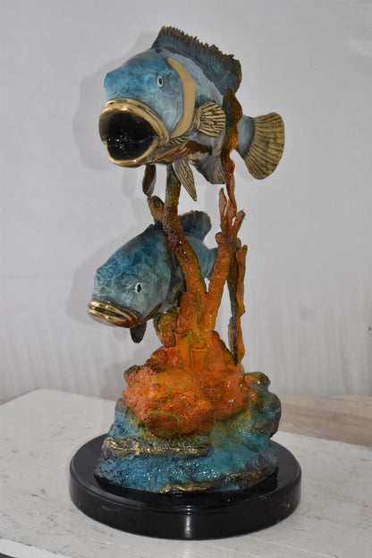 Two Fish Swimming in The Ocean Bronze Statue Size: 18" x 14" x 24"H