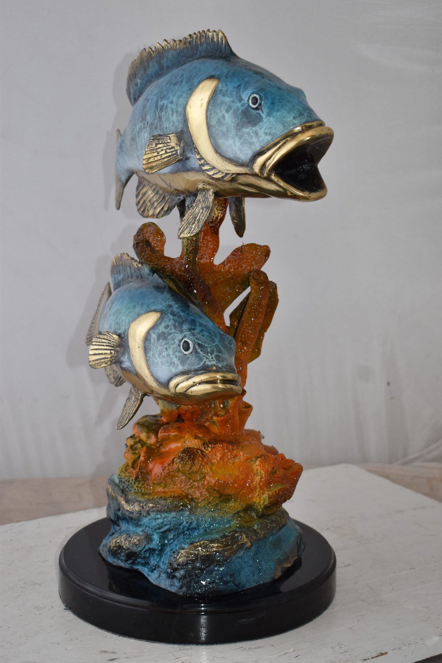 Two Fish Swimming in The Ocean Bronze Statue Size: 18" x 14" x 24"H