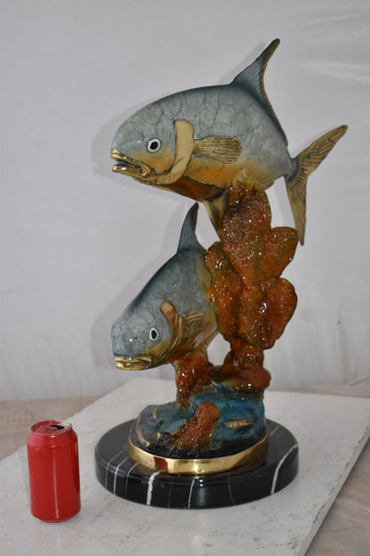Two Permit Fish Swimming in The Ocean Bronze Statue Size: 13" x 19" x 25"H