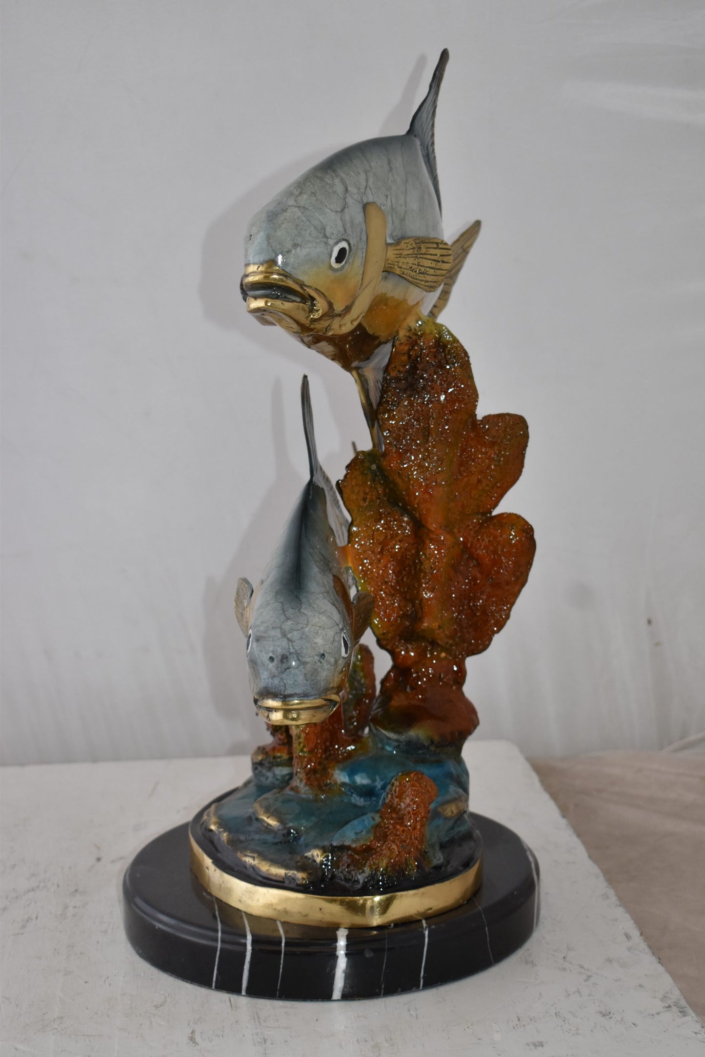 Two Permit Fish Swimming in The Ocean Bronze Statue Size: 13" x 19" x 25"H