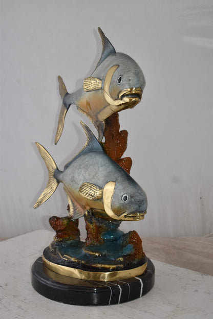 Two Permit Fish Swimming in The Ocean Bronze Statue Size: 13" x 19" x 25"H