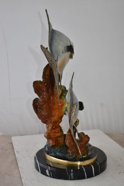 Two Permit Fish Swimming in The Ocean Bronze Statue Size: 13" x 19" x 25"H